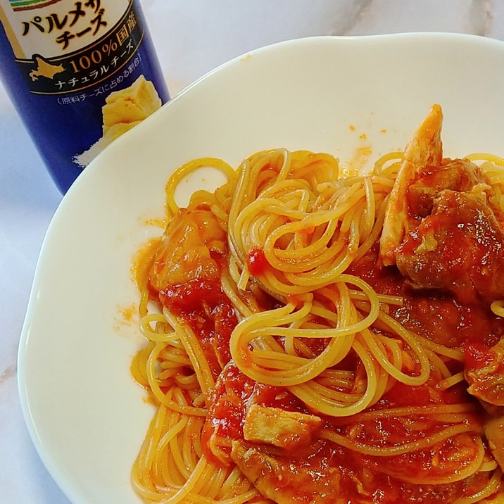 鶏もも肉トマト煮リメイク！簡単パスタ